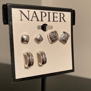 Napier Silver-Tone Stud and Hoop Earring Set